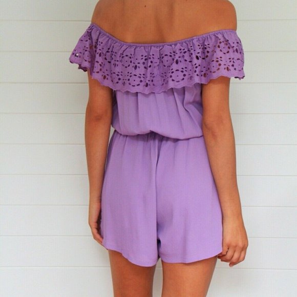 TIGERLILY Lozents Lilac Mauve Broderie Off The Shoulder Playsuit NWT RRP$170 - Picture 4 of 16